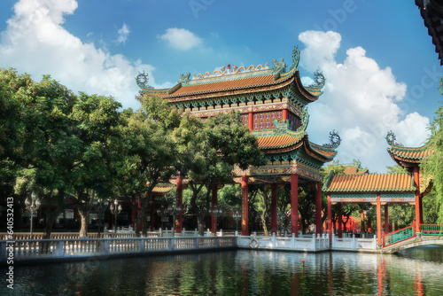 Guangzhou  Guangdong  China. Baomo Garden is located in Panyu District. The garden features common elements of Chinese Lingnan garden architecture such as ponds  bridges  pavilions. 