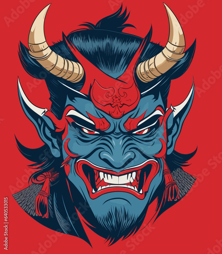 colorful demon mask mascot design in japanese