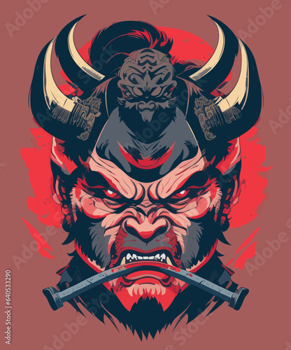 colorful demon mask mascot design in japanese