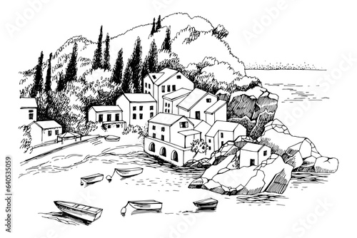 Illustration of a coastal village in Montenegro