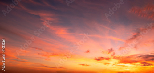 Fototapeta Naklejka Na Ścianę i Meble -  Beautiful , luxury soft gradient orange gold panorama view clouds and sunlight on the blue sky perfect for the background, take in everning,Twilight, Large size, high definition landscape photo