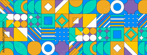 Colorful geometric mosaic seamless pattern illustration with creative abstract shapes.