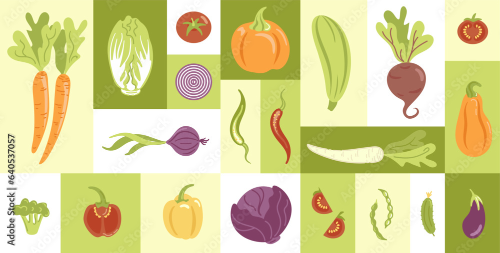 Harvest Festival. Big set of vegetables in flat style. Various fresh vegetarian products. agriculture design elements. Healthy lifestyle. For stickers, posters, design elements. Harvest Festival. Big set of vegetables in flat style. Various fresh vegetarian products. agriculture design elements. Healthy lifestyle. For stickers, posters, design elements.