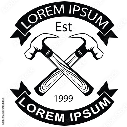 Crossed hammer emblem design logo on transparent background. Carpenter emblem design. 