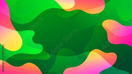 Gradient background with morphing shapes. Morphing green pink yellow blobs. Vector 3d illustration. Abstract 3d background. Liquid colors. Decoration for banner or sign design