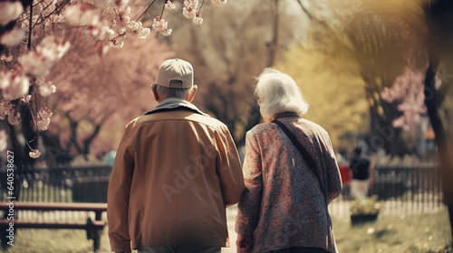 old couple walking in the park.