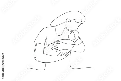 Continuous one line drawing Parents with babies. Family maternity concept. Doodle vector illustration.