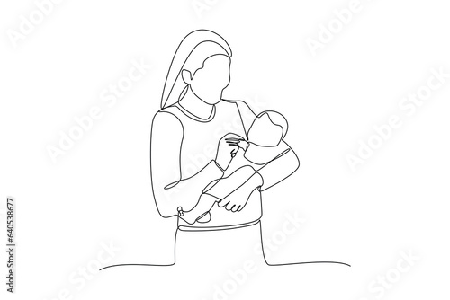 Continuous one line drawing Parents with babies. Family maternity concept. Doodle vector illustration.
