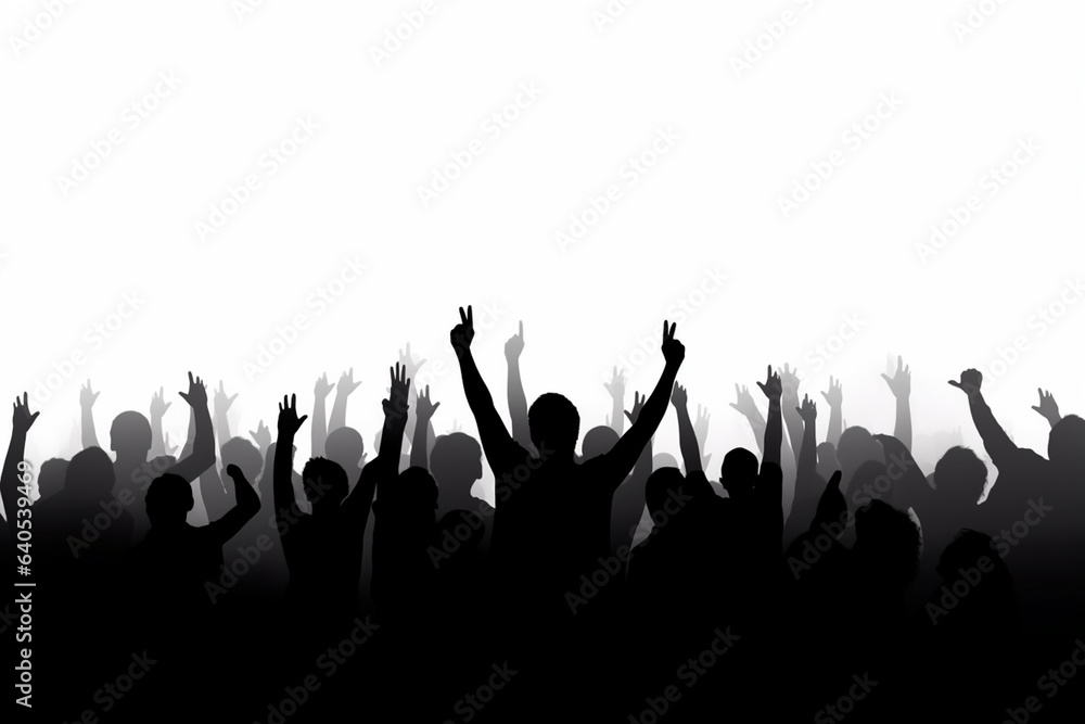 Cheering crowd at concert or sport event, isolated on white with copy space - obrazy, fototapety, plakaty 
