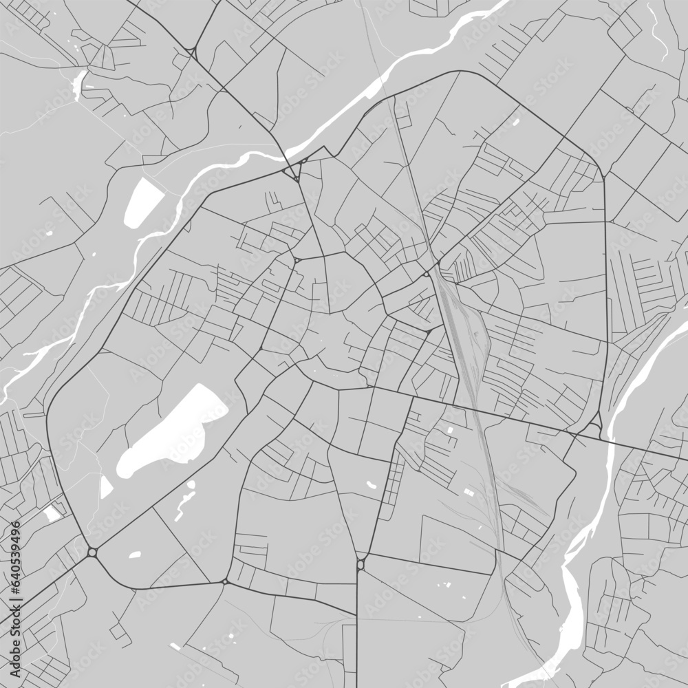 Map of Ivano-Frankivsk city, Ukraine. Urban black and white poster. Road map with metropolitan city area view.