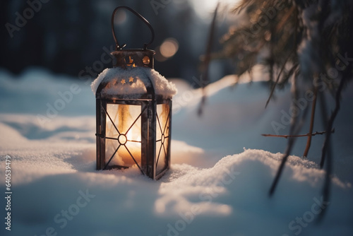 Christmas lantern in the snow