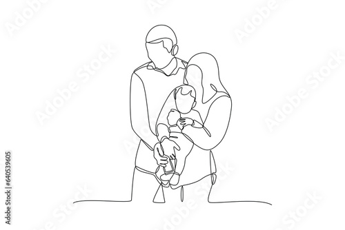 Continuous one line drawing Parents with babies. Family maternity concept. Doodle vector illustration.