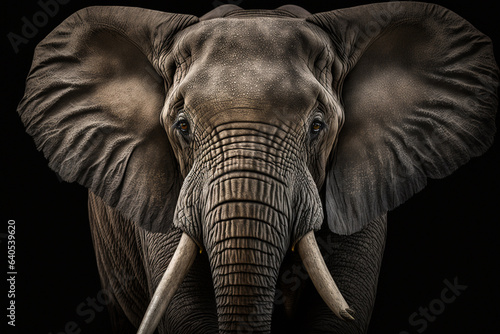 Elephant portrait on black background