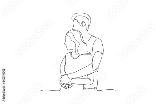 Continuous one line drawing Parents with babies. Family maternity concept. Doodle vector illustration.