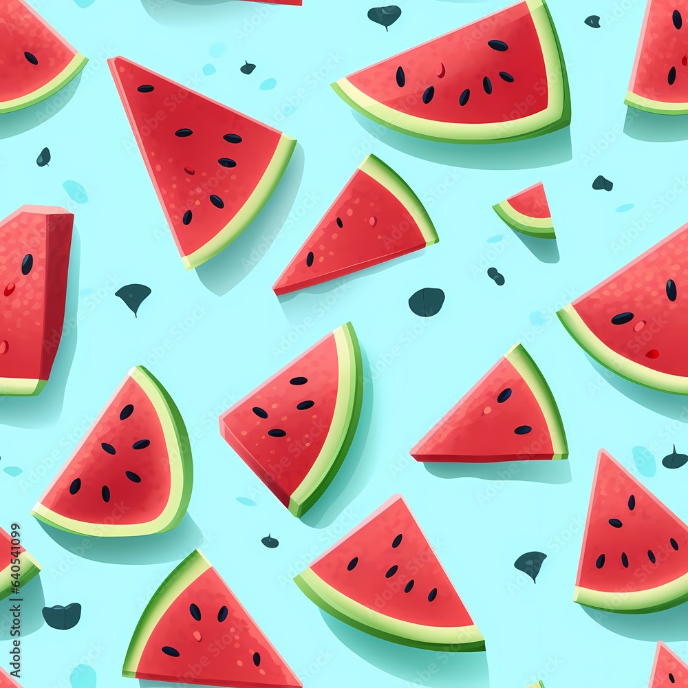 Seamless pattern with watermelon slices on blue background Seamless pattern with watermelon slices on blue background