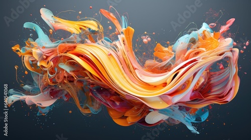 Abstract colorful paint splashes on black background. 3d render illustration