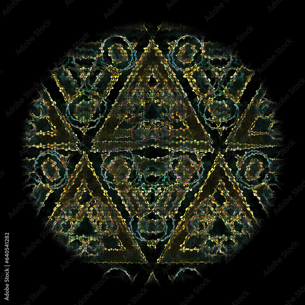 Obraz premium twin gold triangle pattern and circular design on a black background
