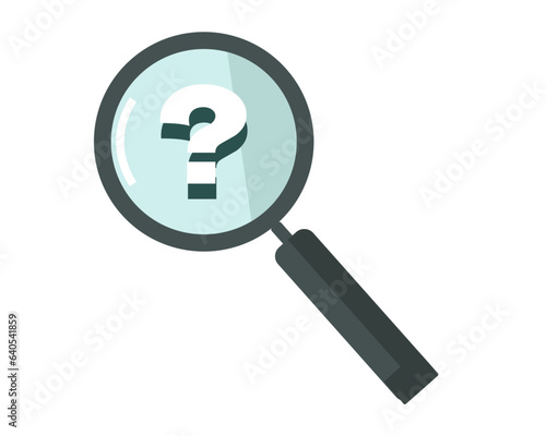 はてなマークと虫眼鏡。問題を発見する。ベクターイラスト