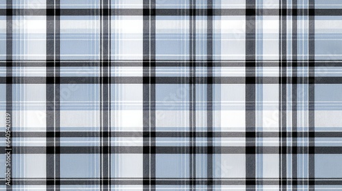 blue, white and black seamless Checkered tartan fabric perfect for shirts or tablecloths, featuring a classic Scottish plaid design. Also great as a versatile backdrop or wallpaper.