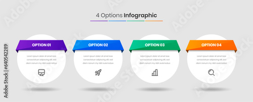 Vector Business Infographic Presentation Template with Abstract Design, 4 Options and Icons