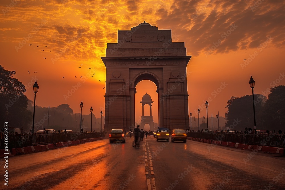 India gate in new delhi, sunset view