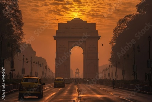Sunrise in delhi view on india gate