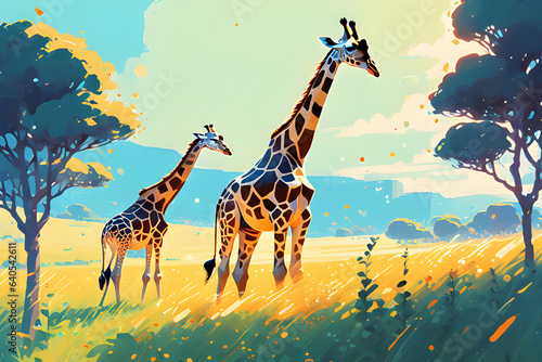 giraffe in the savannah Generative AI