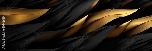 Luxurious Plumes Wallpaper - High Resolution Display of Black and Gold Feathers - Creating a Mesmerizing 3D Style Backdrop - Black and Gold Feathers Background created with Generative AI Technology © Art Creations