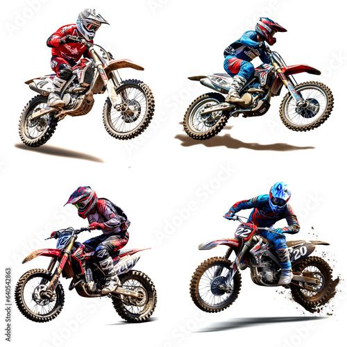 Realistic illustration of motocross bike racer on transparent background  motor sport concept.