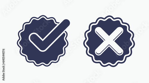 approval check icon buttons of validation icons black in white background , check pictogram for signage or websites