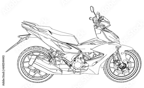 modern underbone motorcycle line art illustration on transparent background. 2d technical drawing style. 
