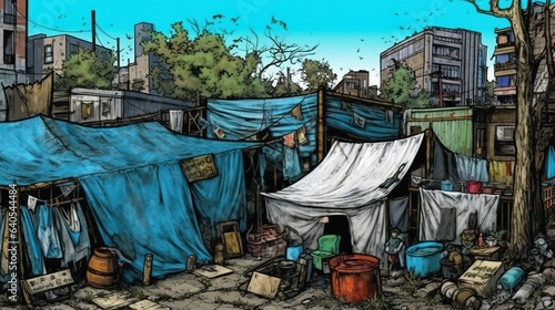 Homelessness and housing crisis. Fantasy concept , Illustration painting.