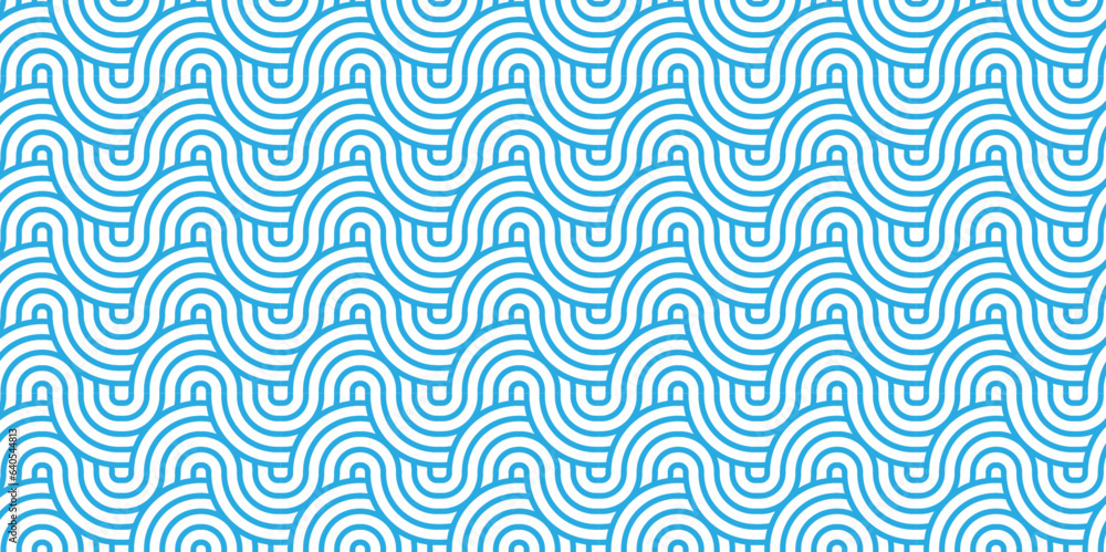 Seamless geometric ocean spiral pattern and abstract circle wave lines. blue seamless tile stripe geomatics overloping create retro square line backdrop pattern background. Overlapping Pattern.