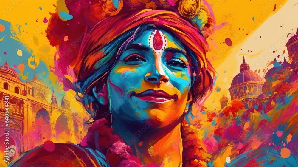 Hindu festival of colors (Holi). Fantasy concept , Illustration painting.