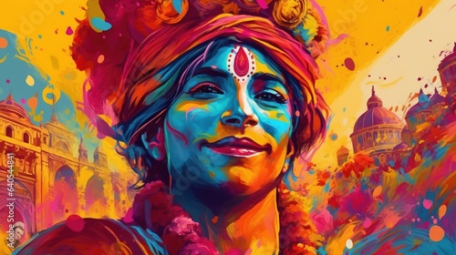 Hindu festival of colors  Holi . Fantasy concept   Illustration painting.