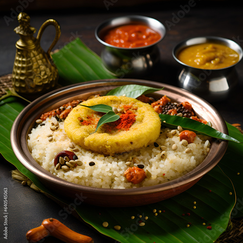chicken rice with sauce served in Indian Thali
