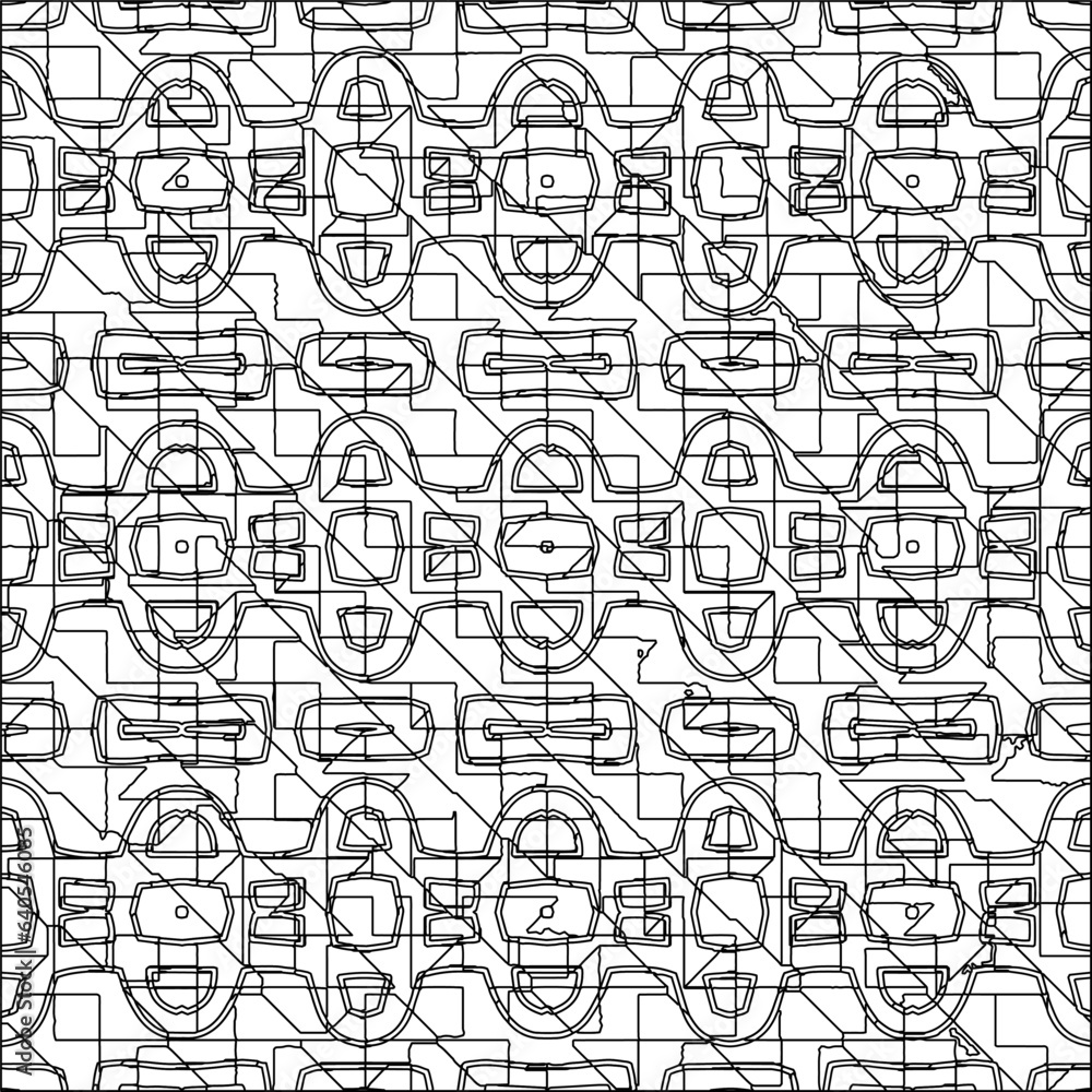  Stylish texture with figures from lines.Abstract geometric black and white pattern for web page, textures, card, poster, fabric, textile. Monochrome graphic repeating design. 