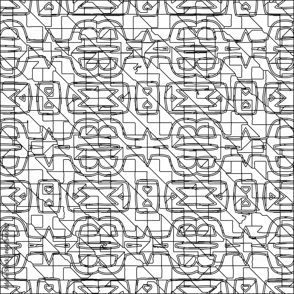  Stylish texture with figures from lines.Abstract geometric black and white pattern for web page, textures, card, poster, fabric, textile. Monochrome graphic repeating design. 