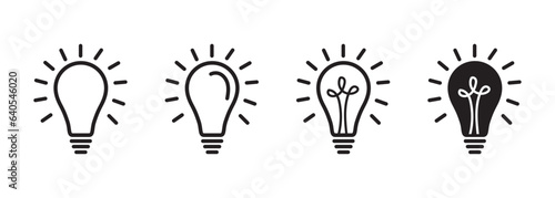 set of three light bulb, idea lamp line icon, represent business idea concept