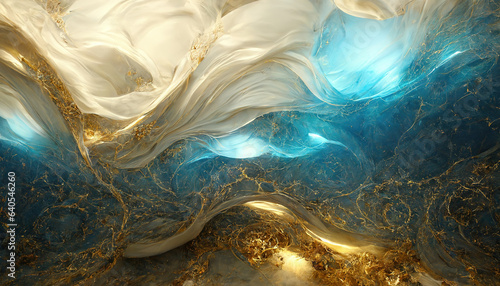 Blue and gold marble background. AI