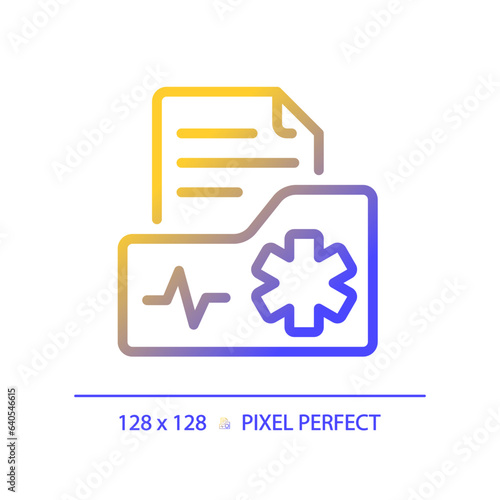 2D pixel perfect gradient medical record icon, isolated vector, thin line document illustration.