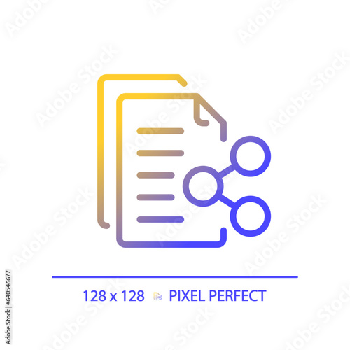 2D pixel perfect gradient document sharing icon, isolated vector, thin line document illustration.