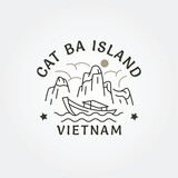 cat ba island national park logo, vietnam line art travel vector illustration design