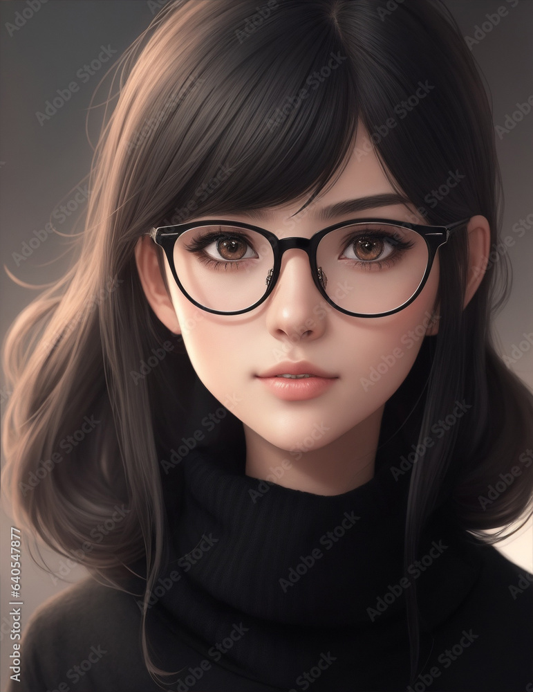 A girl with glasses and a black sweater by Generative AI A girl with glasses and a black sweater by Generative AI