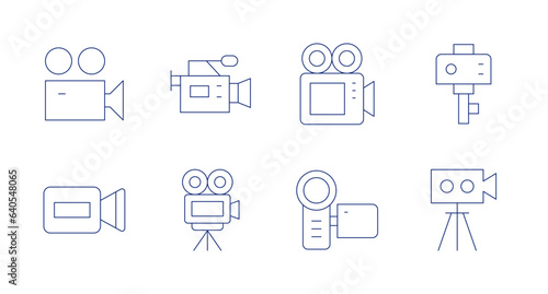 Video icons. Editable stroke. Containing save, settings, video, video lesson.