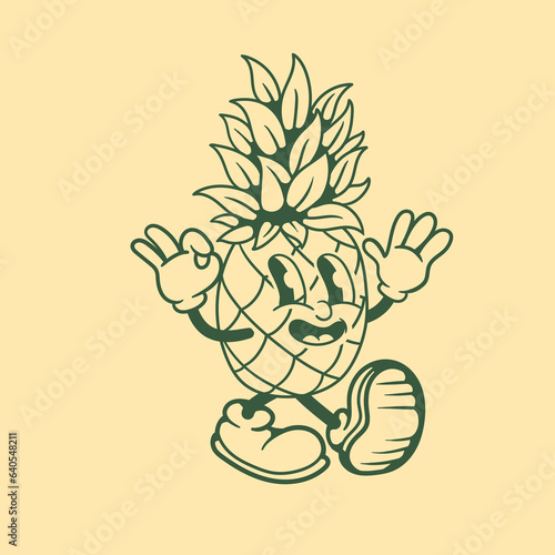 Vintage character design of pineapple fruit