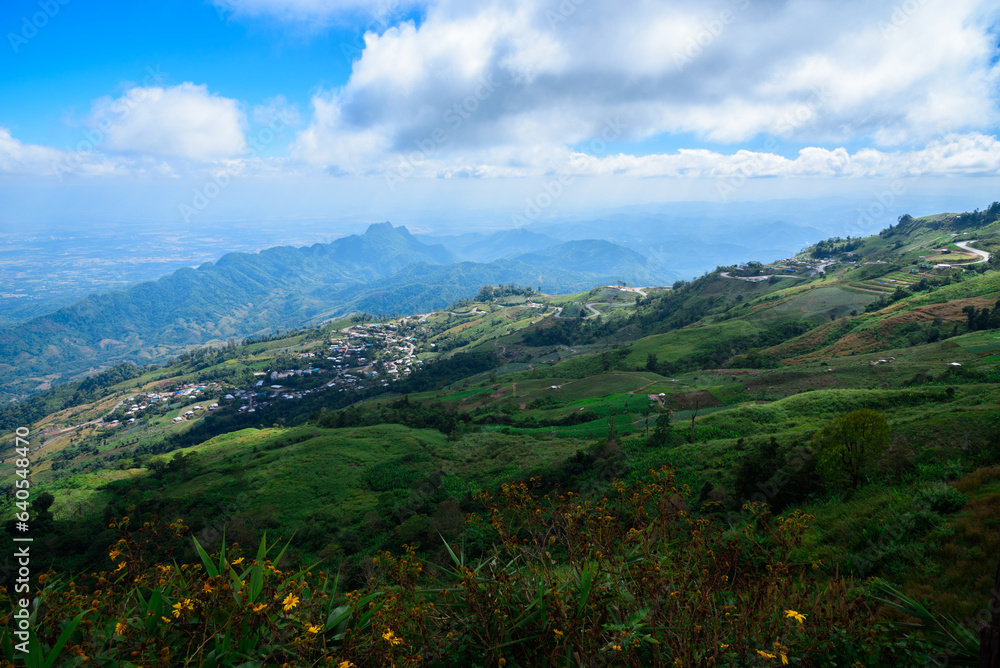 Naklejka premium Mountain view in thailand,Landscape of nature, Phu Thap Boek, Phetchabun Province, Thailand.