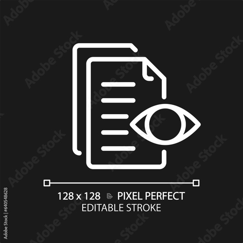 2D pixel perfect editable white preview document icon, isolated vector, thin line document illustration.