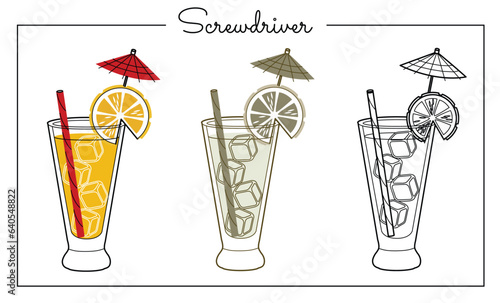 Alcohol drinks line art illustration. Vector illustration ScrewDriver