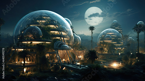 Lunar colony with domed biodomes photo